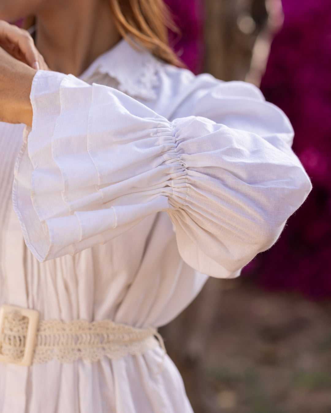White Pintuck & Lace Shirt Dress