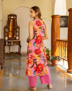 Pink Aquarelle Floral Kurta Set