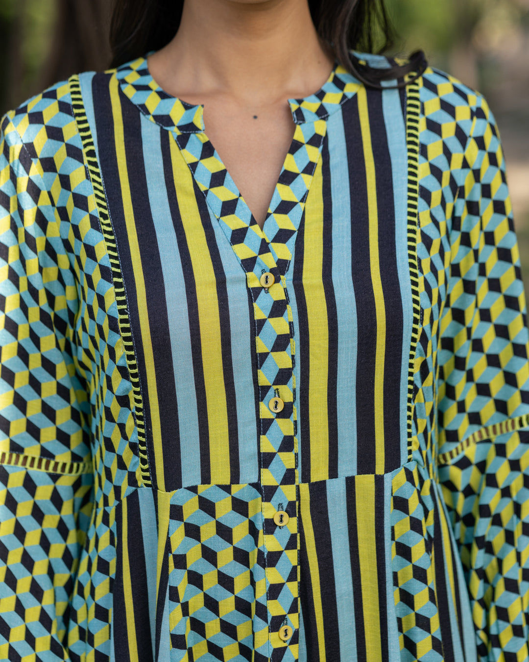 Neon Checkered & Stripe Dress