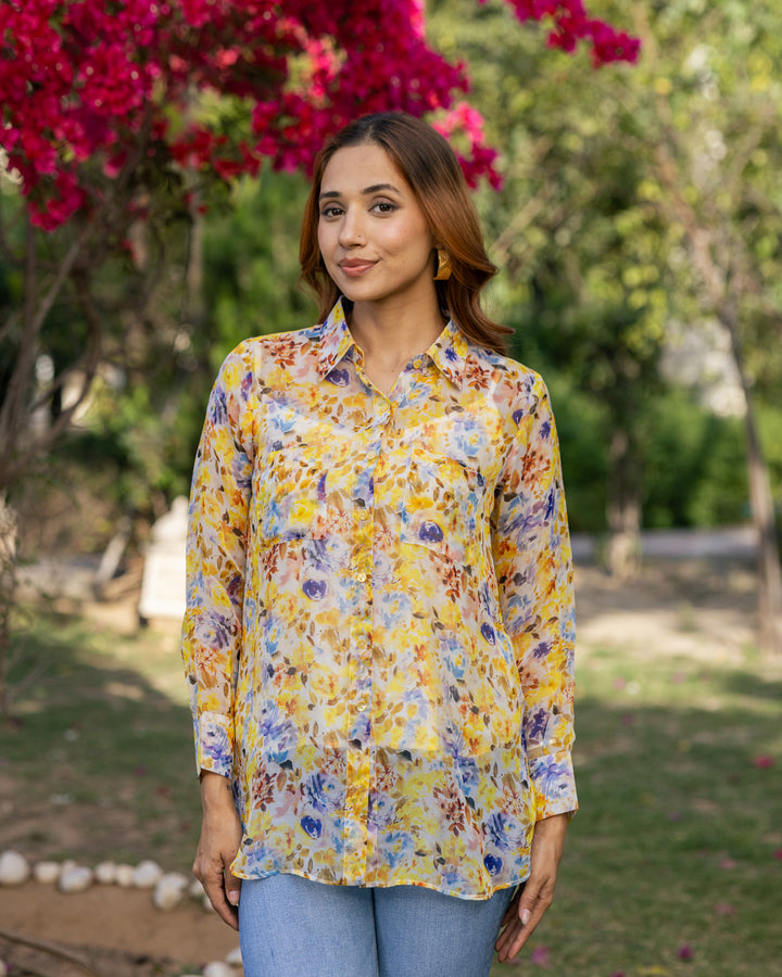 Yellow Floral Organza Shirt