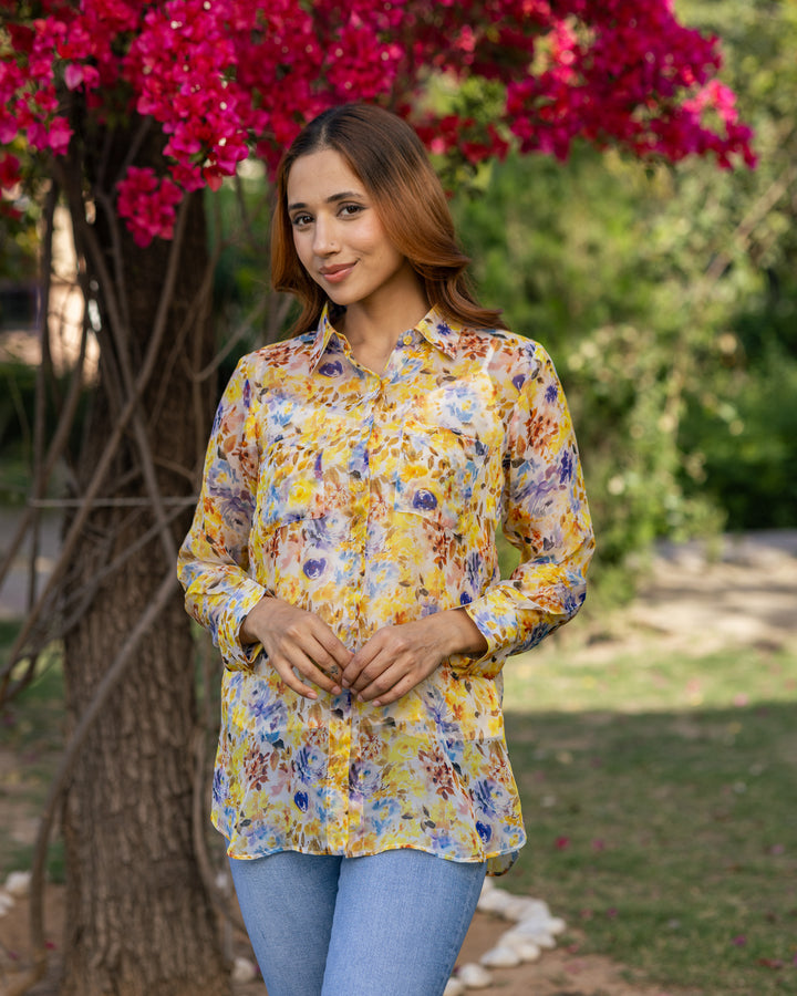 Yellow Floral Organza Shirt