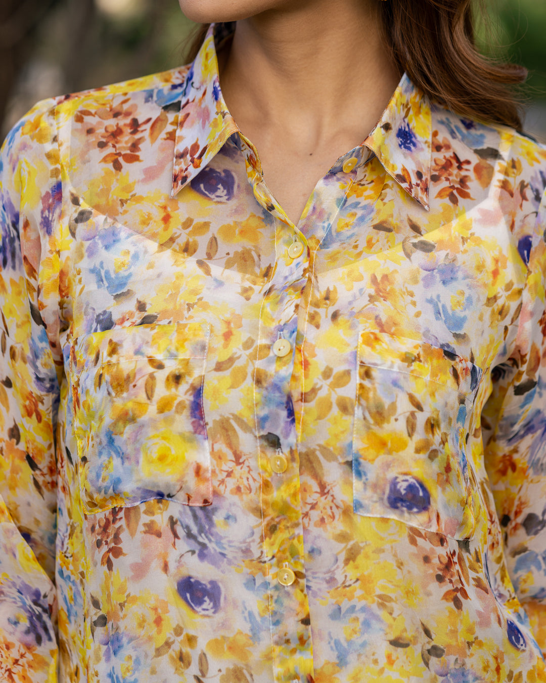 Yellow Floral Organza Shirt