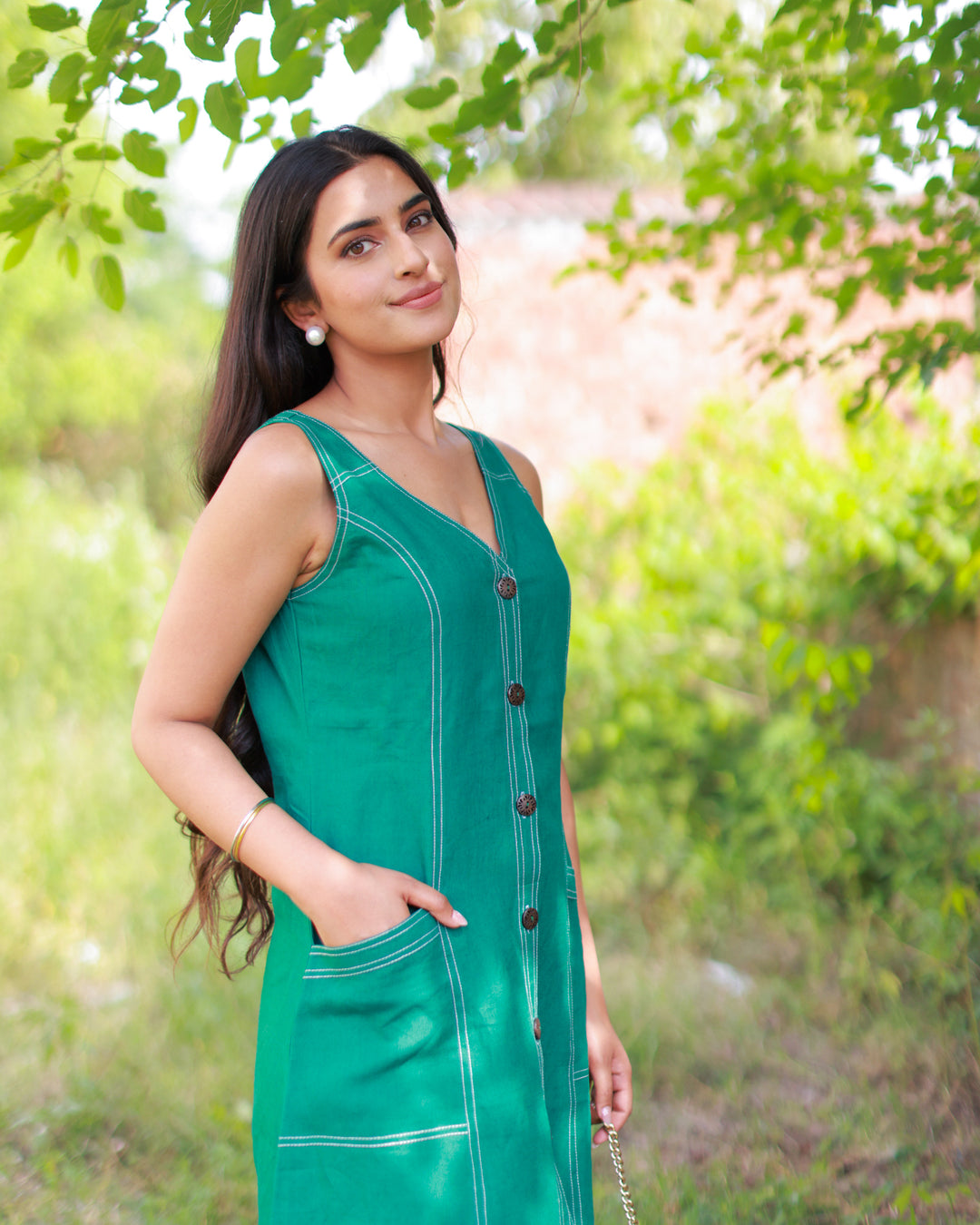 Green Pure Linen Dress