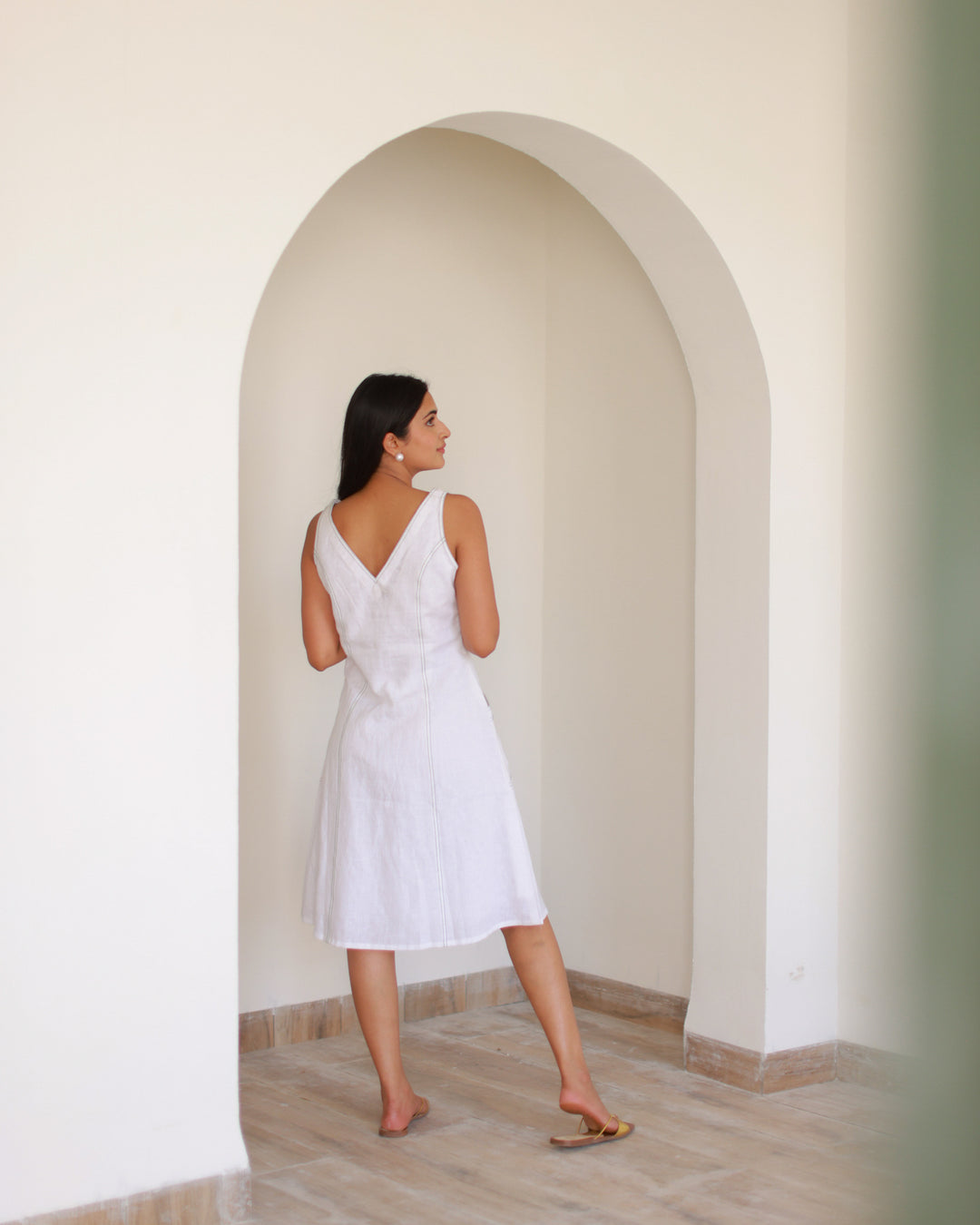 White Pure Linen Dress