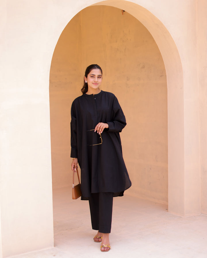 Urban Black Cotton Kurta Set