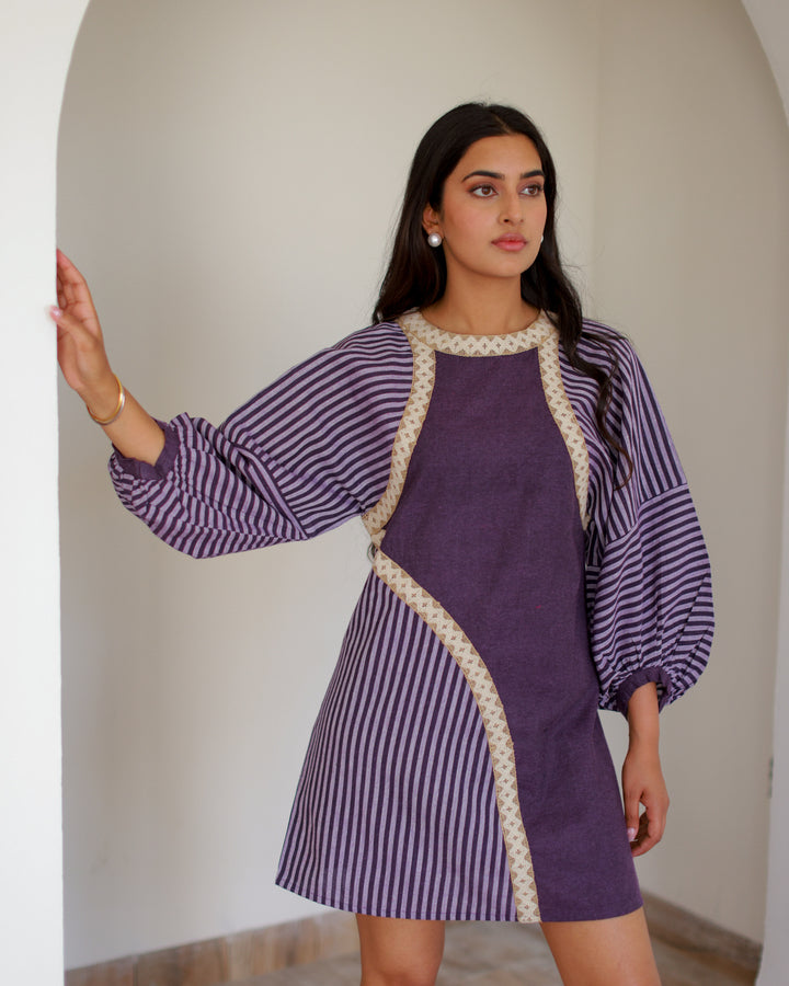 Purple Lace & Stripe Dress