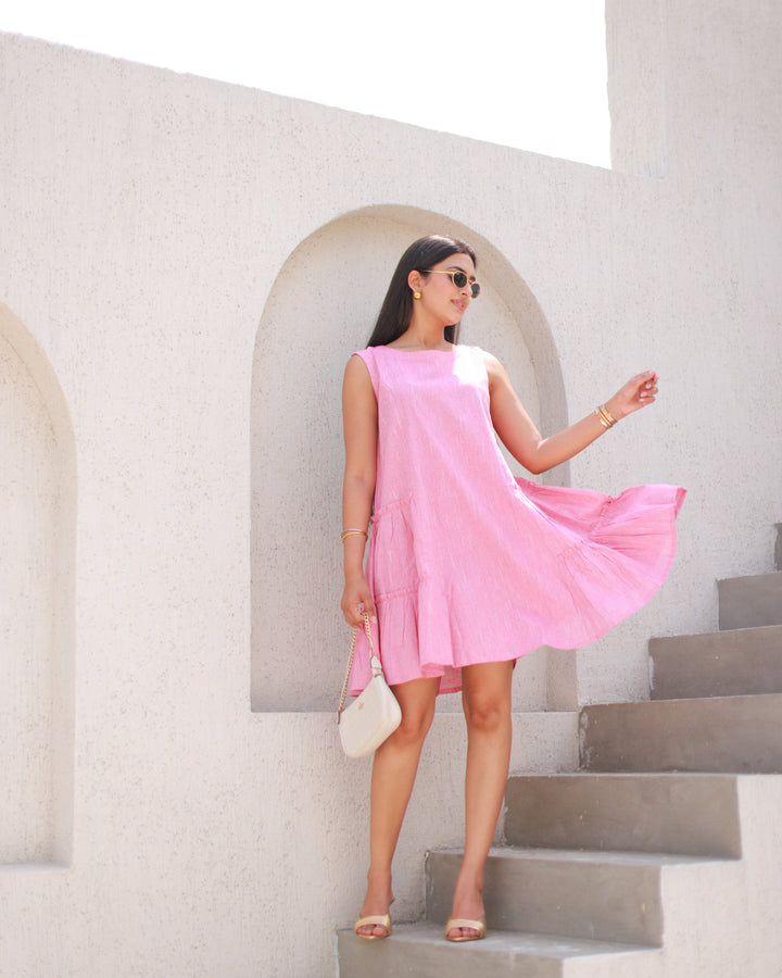 Rose Pink Solid Tiered Dress