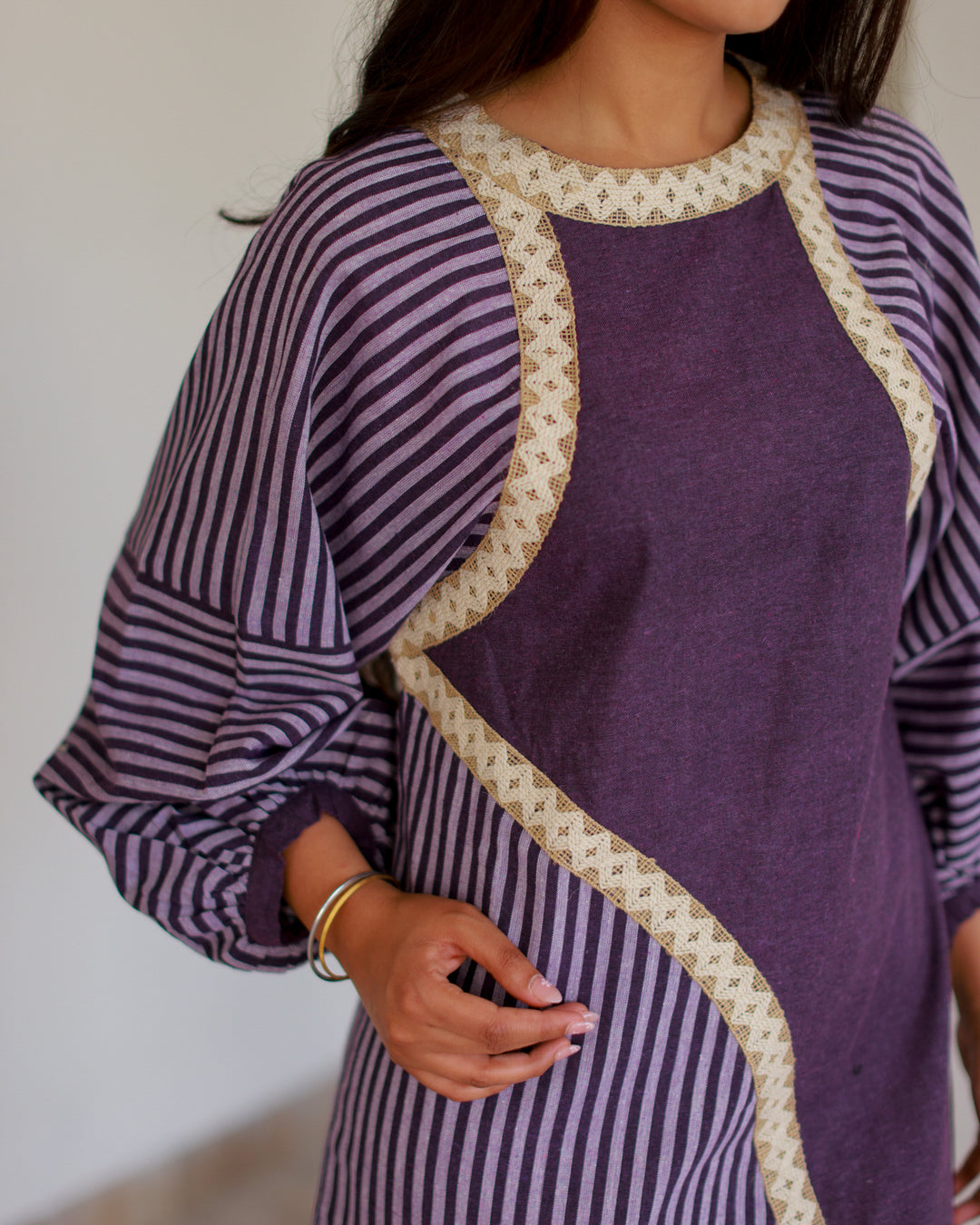 Purple Lace & Stripe Dress