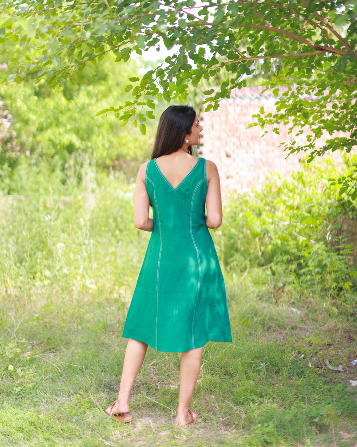 Green Pure Linen Dress