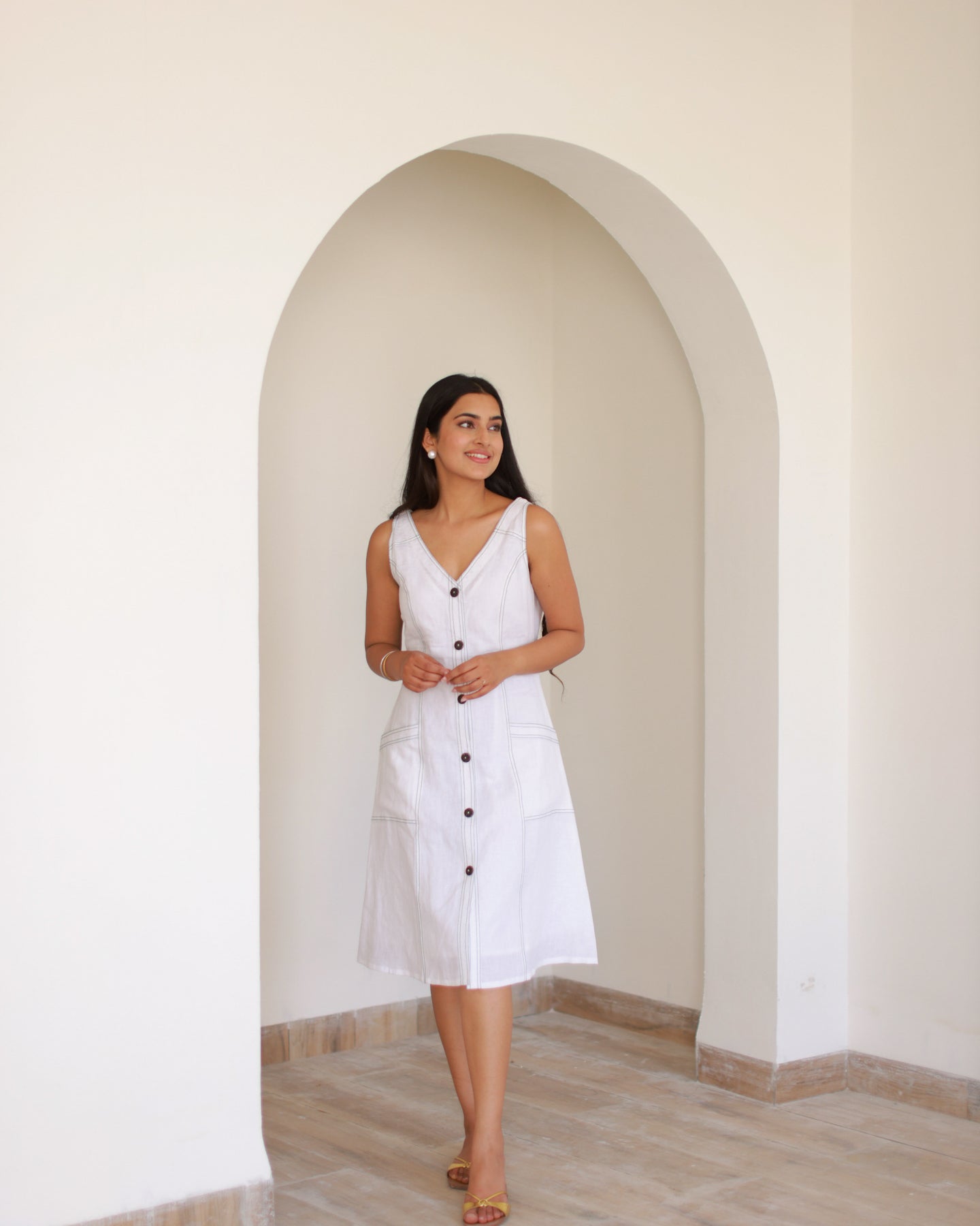 chinese dress ladies Buy White Pure Linen Dress Online in India – Ambraee