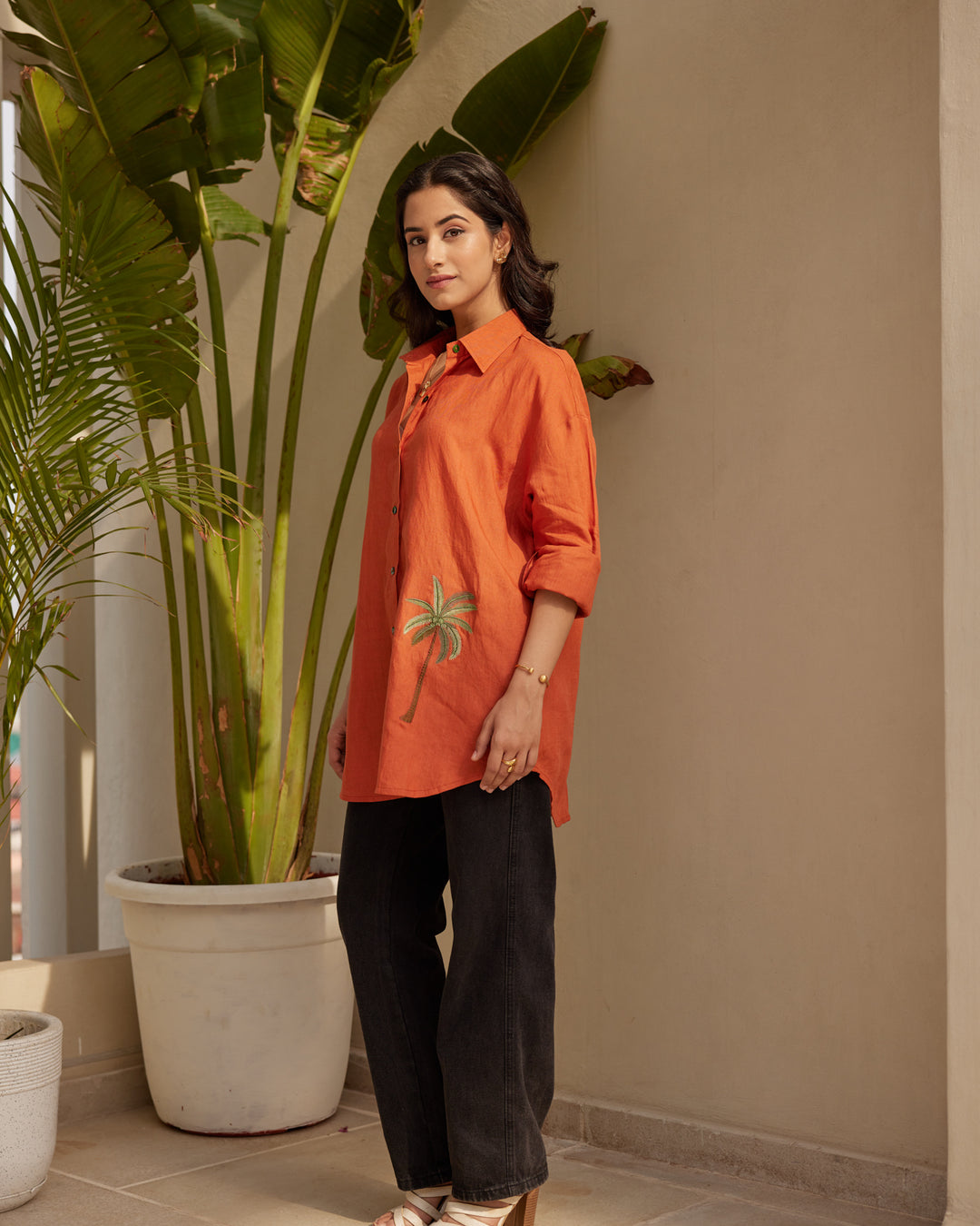 Orange Essential Linen Shirt