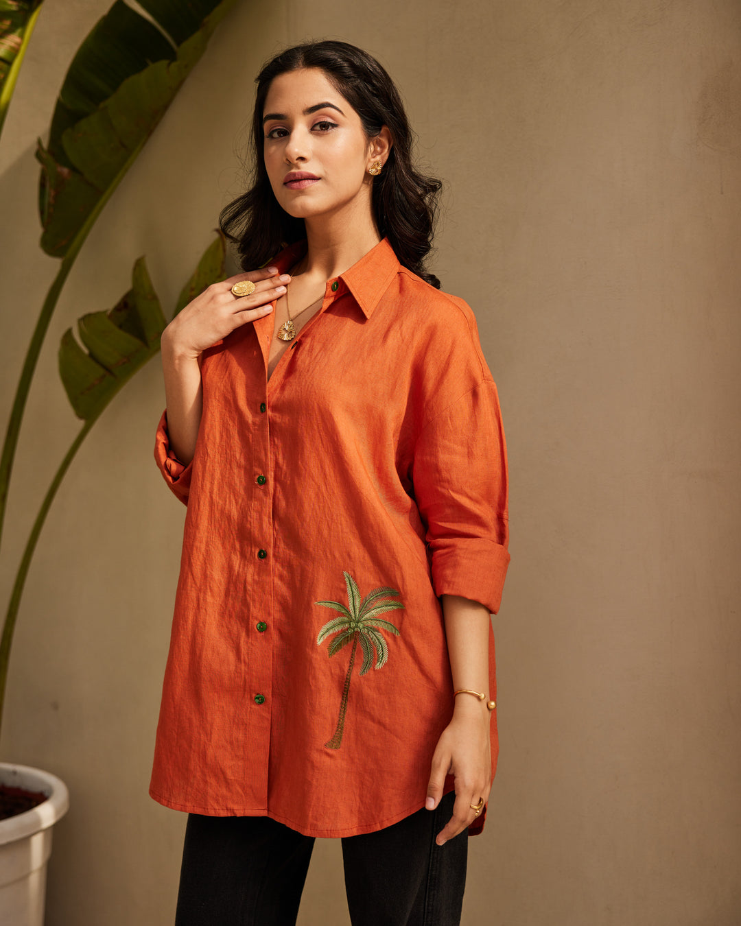 Orange Essential Linen Shirt