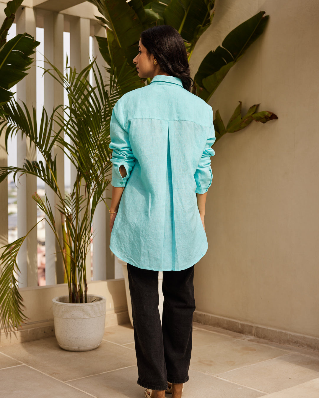 Sky Blue Pure Linen Shirt