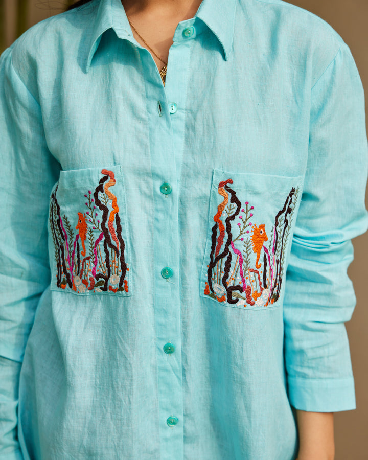 Sky Blue Pure Linen Shirt