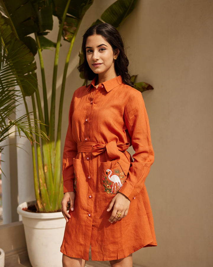 Basic Orange Linen Dress