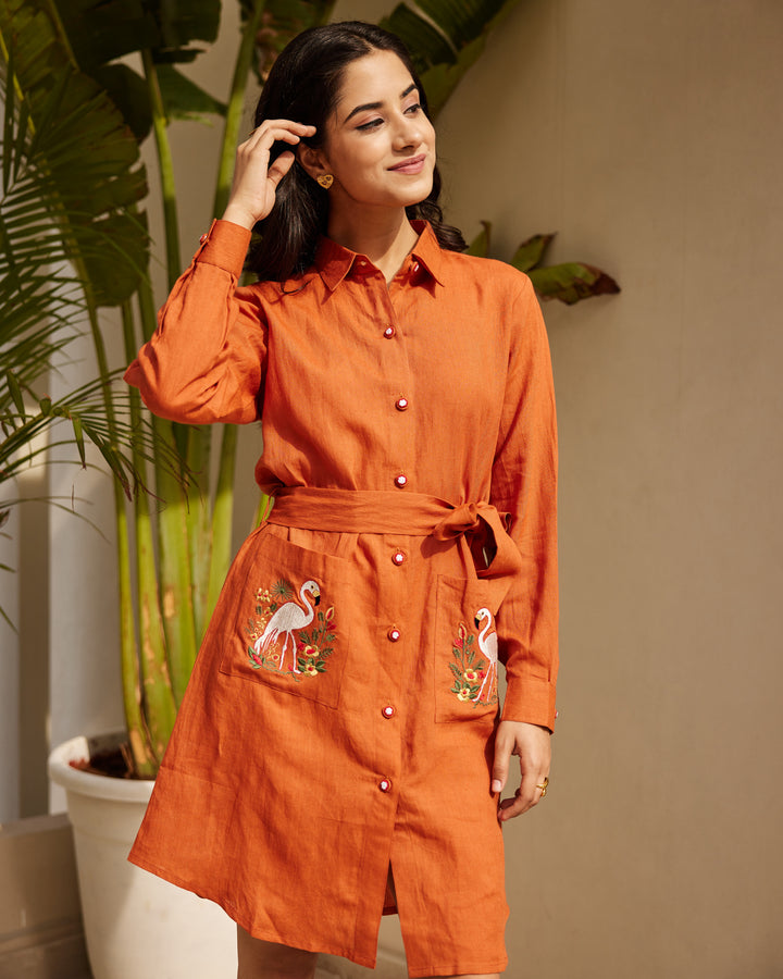 Basic Orange Linen Dress