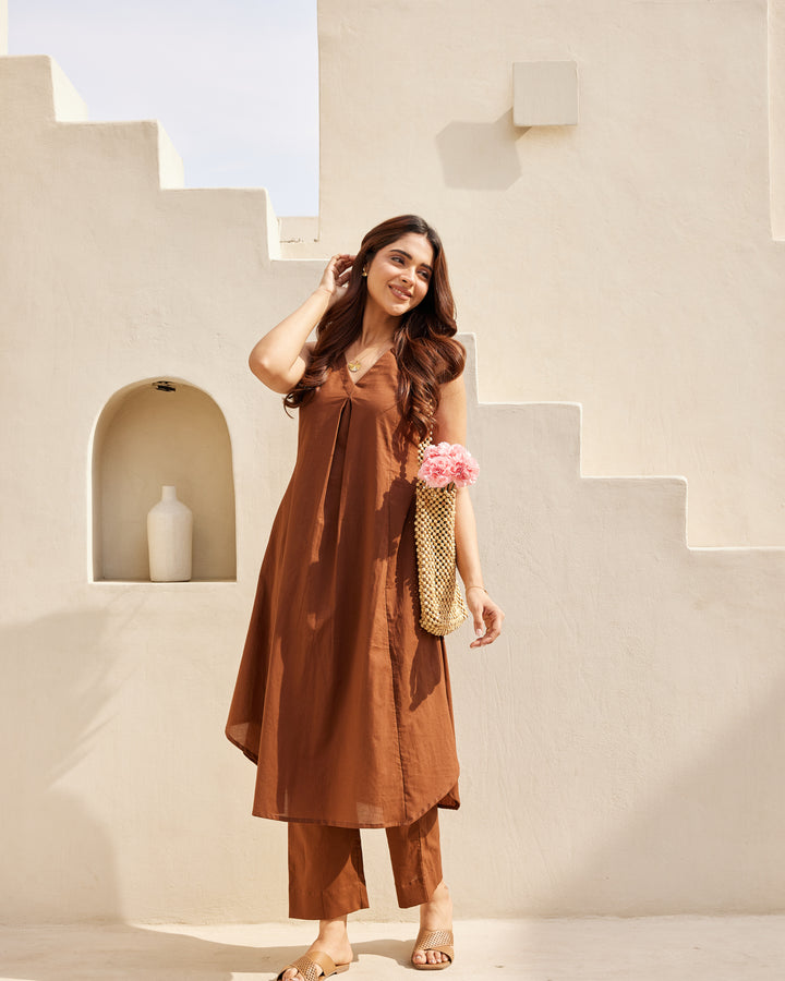 Brown Basic Kurta Set