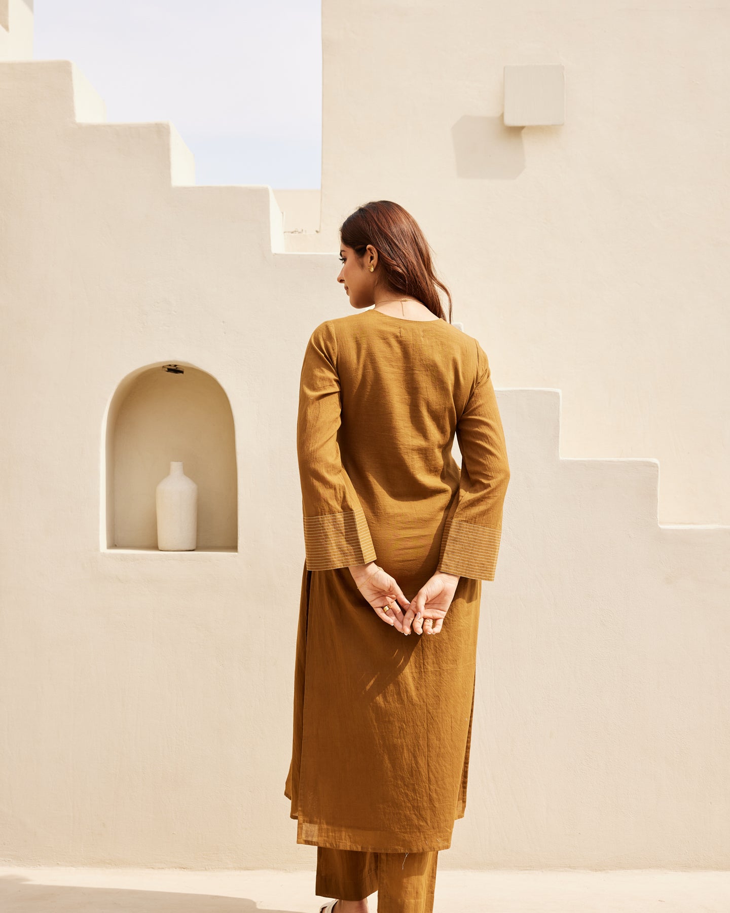 Brown Mulmul Kurta Set