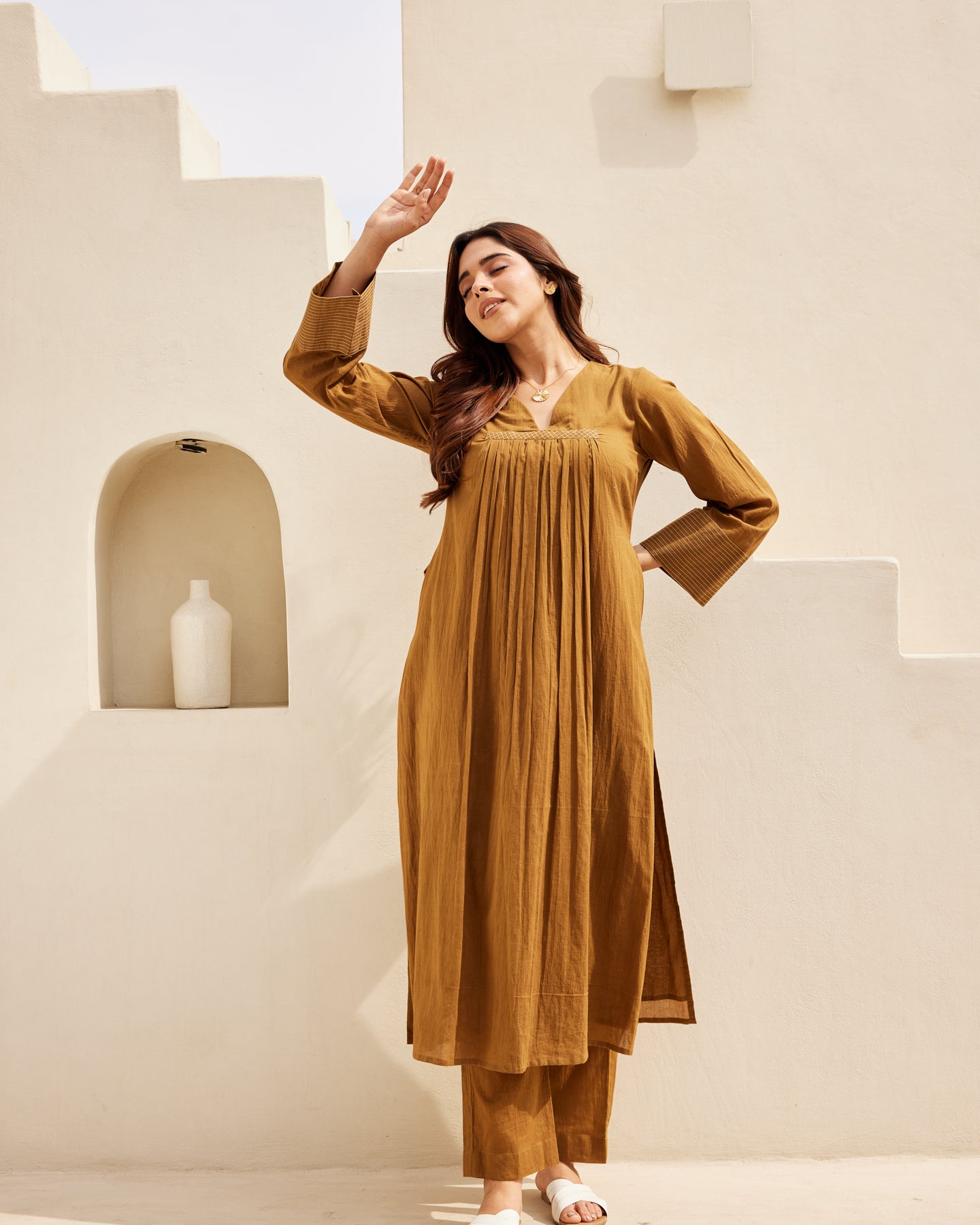 Brown Mulmul Kurta Set