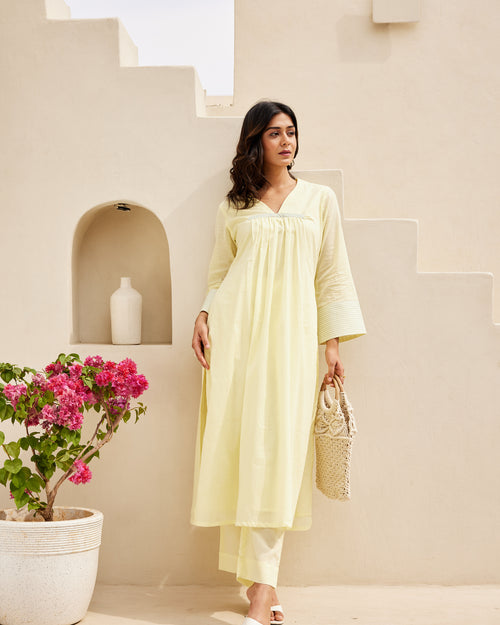 Yellow Mulmul Kurta Set