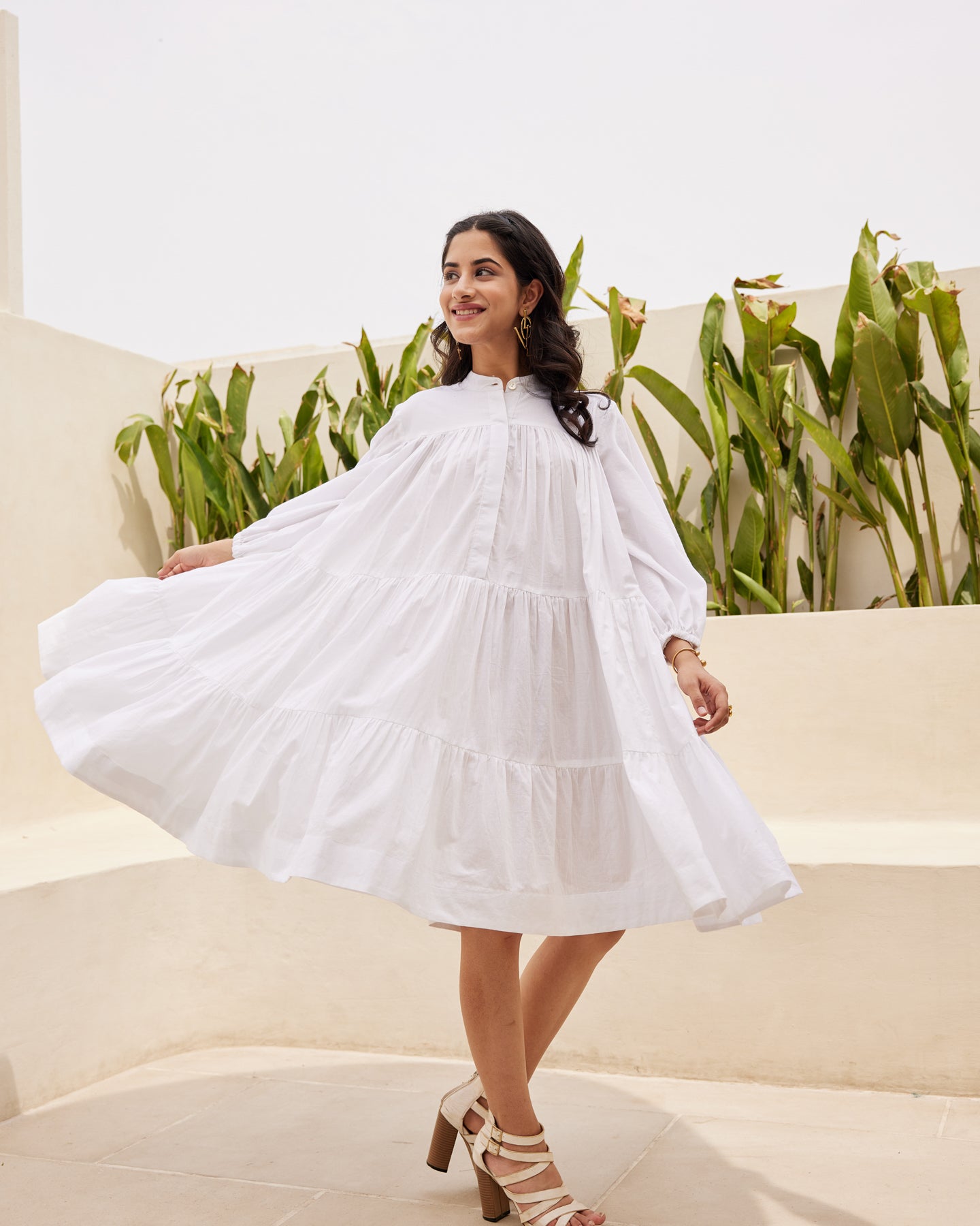 Buy White Basic Tiered Dress Online in India – Ambraee
