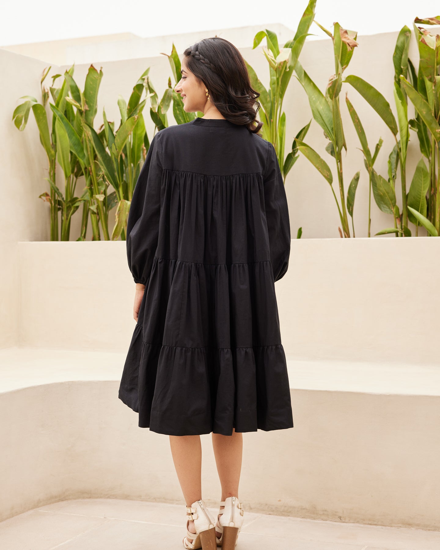 Buy Black Basic Tiered Dress Online in India – Ambraee