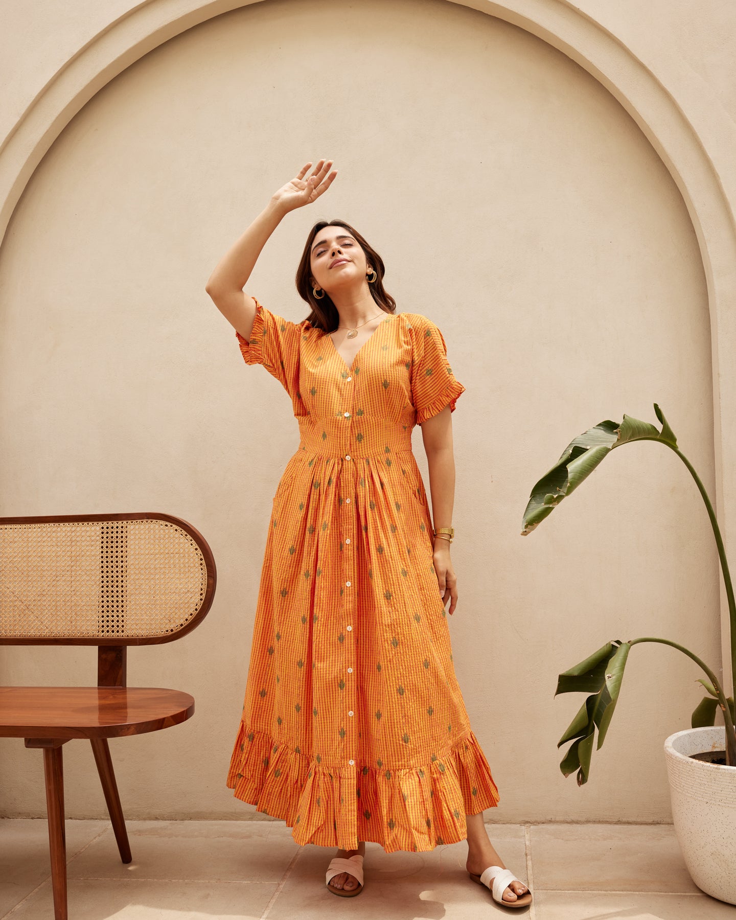 orange dress for women western Sassafras Women Orange Paisley Strappy Midi Dress L / Orange