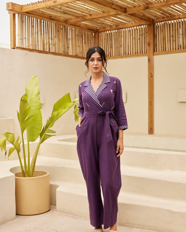 Purple Striped Jumpsuit