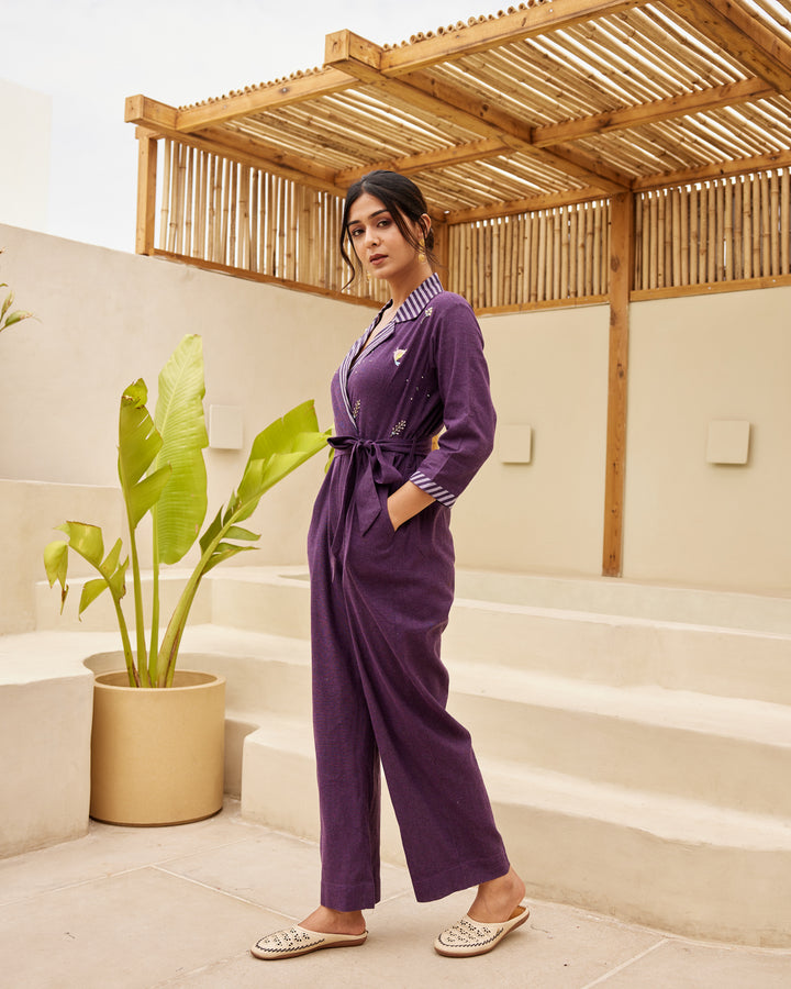 Purple Striped Jumpsuit