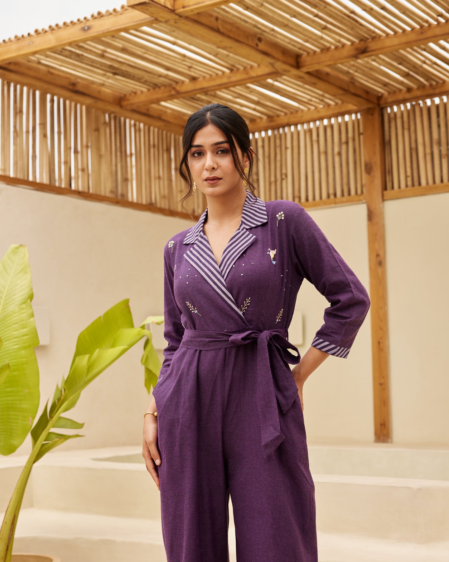 Buy Purple Striped Jumpsuit Online in India Ambraee