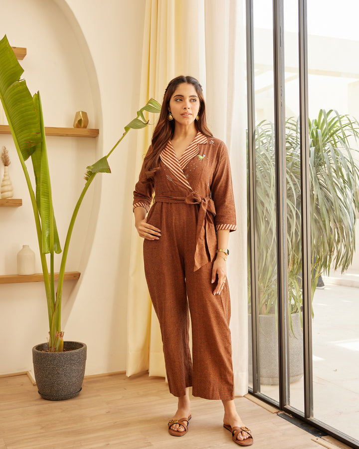 Earthy Brown Cotton Jumpsuit