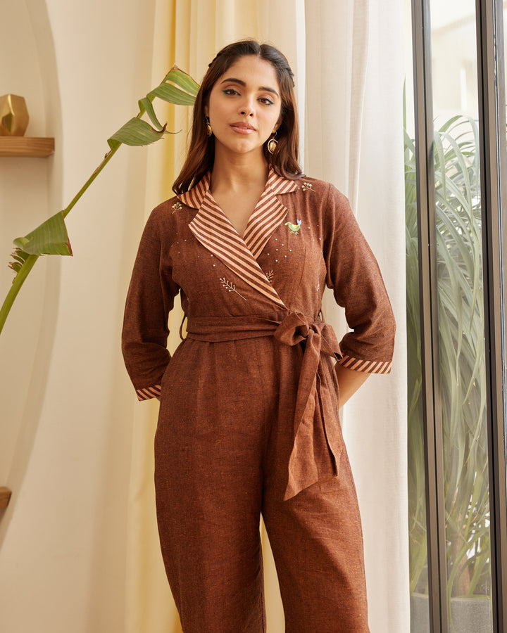 Earthy Brown Cotton Jumpsuit