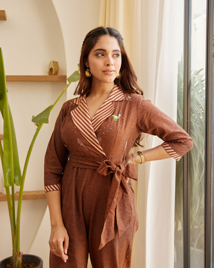 Earthy Brown Cotton Jumpsuit