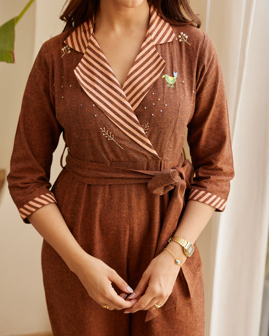 Earthy Brown Cotton Jumpsuit