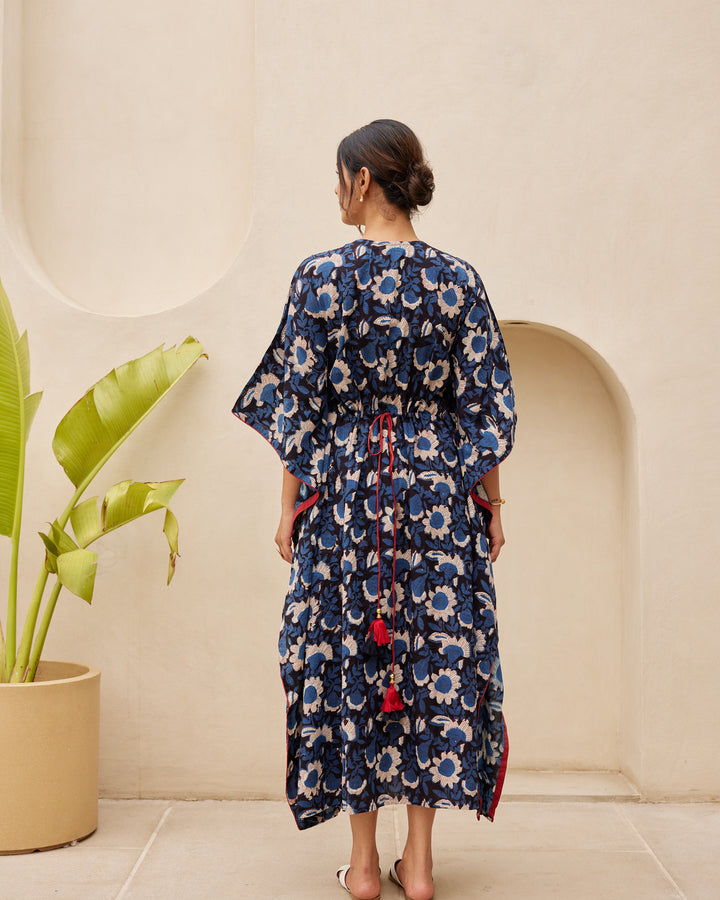 Blue Floral Print Kaftan