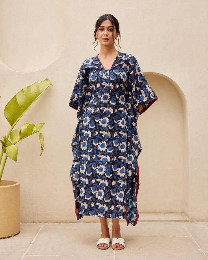 Blue Floral Print Kaftan