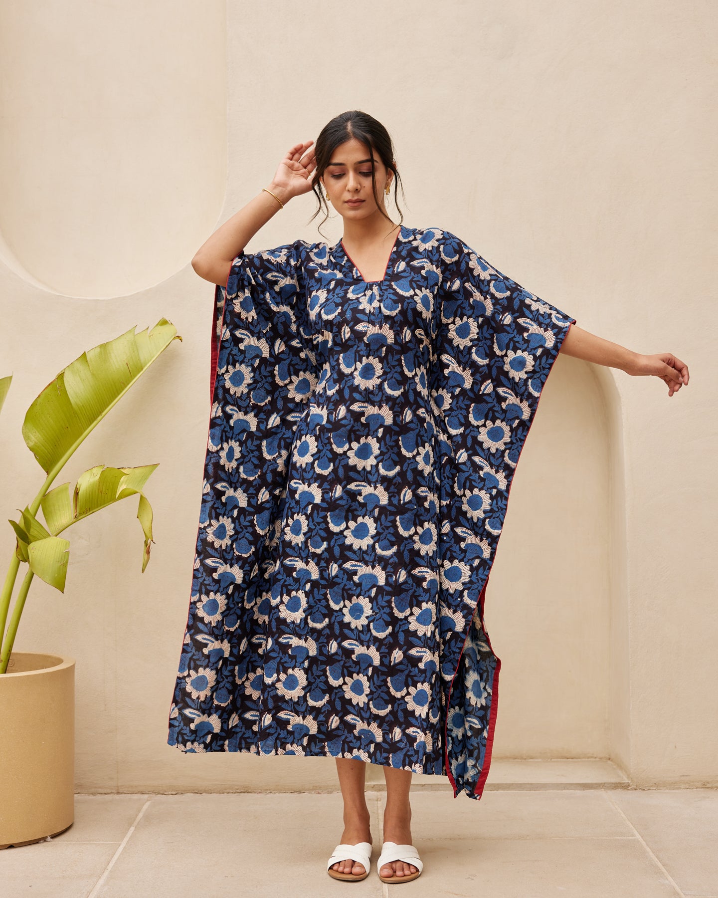 Blue Floral Print Kaftan