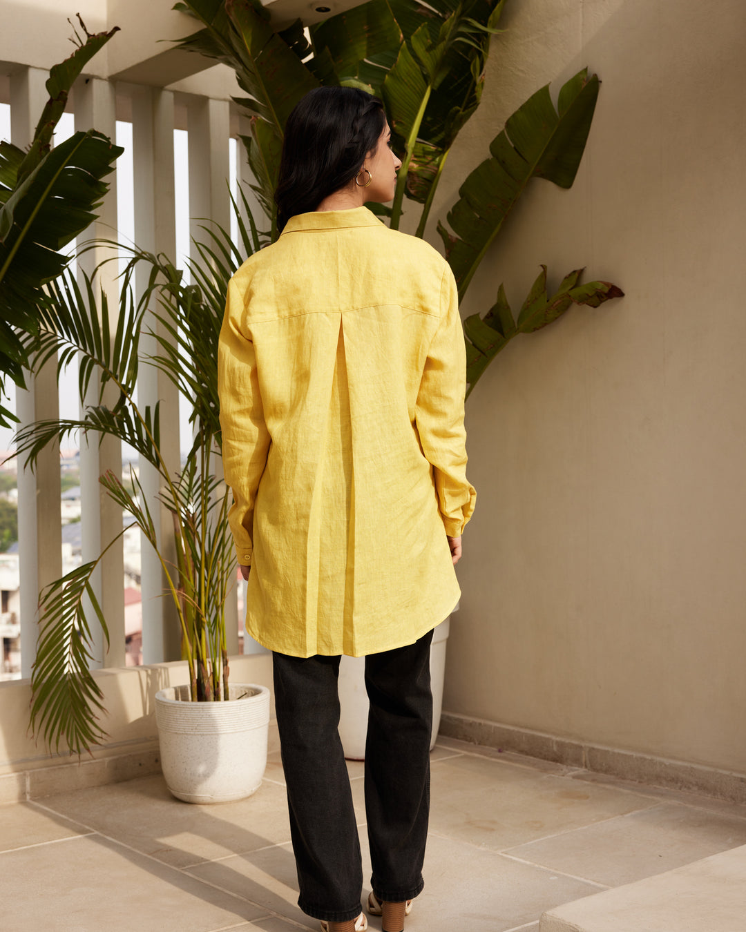 Yellow Embroidered Linen Shirt