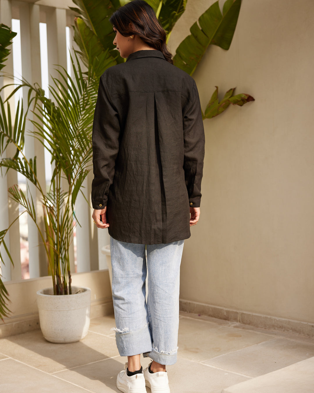 Black Embroidered Linen Shirt