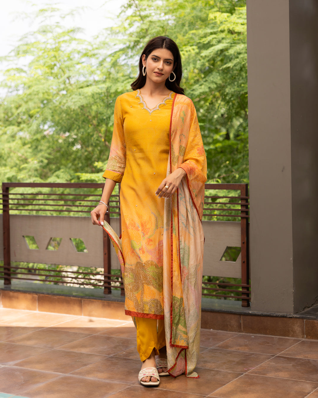 Sunset Bloom Cotton Silk Suit Set