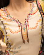 Printed Beige Muslin Suit Set