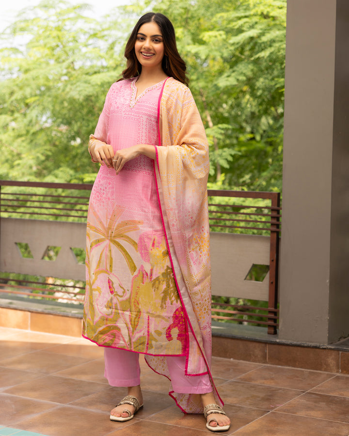 Rose Glow Cotton Silk Suit Set