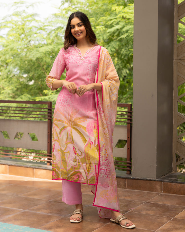 Rose Glow Cotton Silk Suit Set