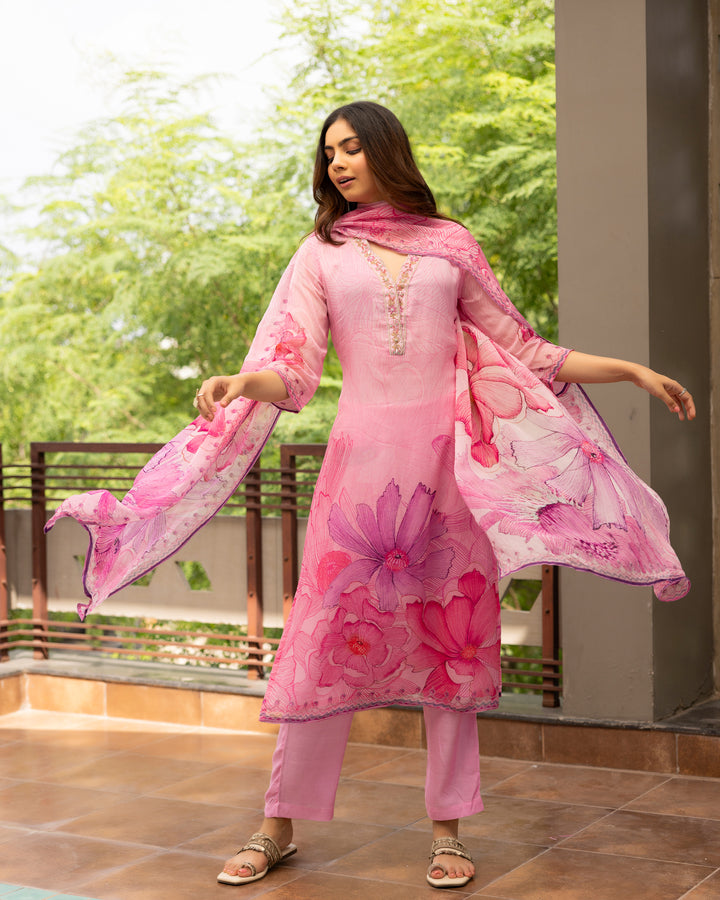 Rose Pink Floral Suit Set