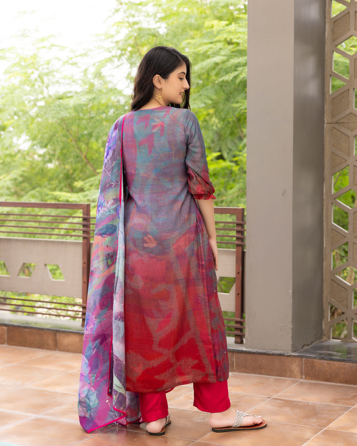 Floral Fusion Cotton Silk Suit Set