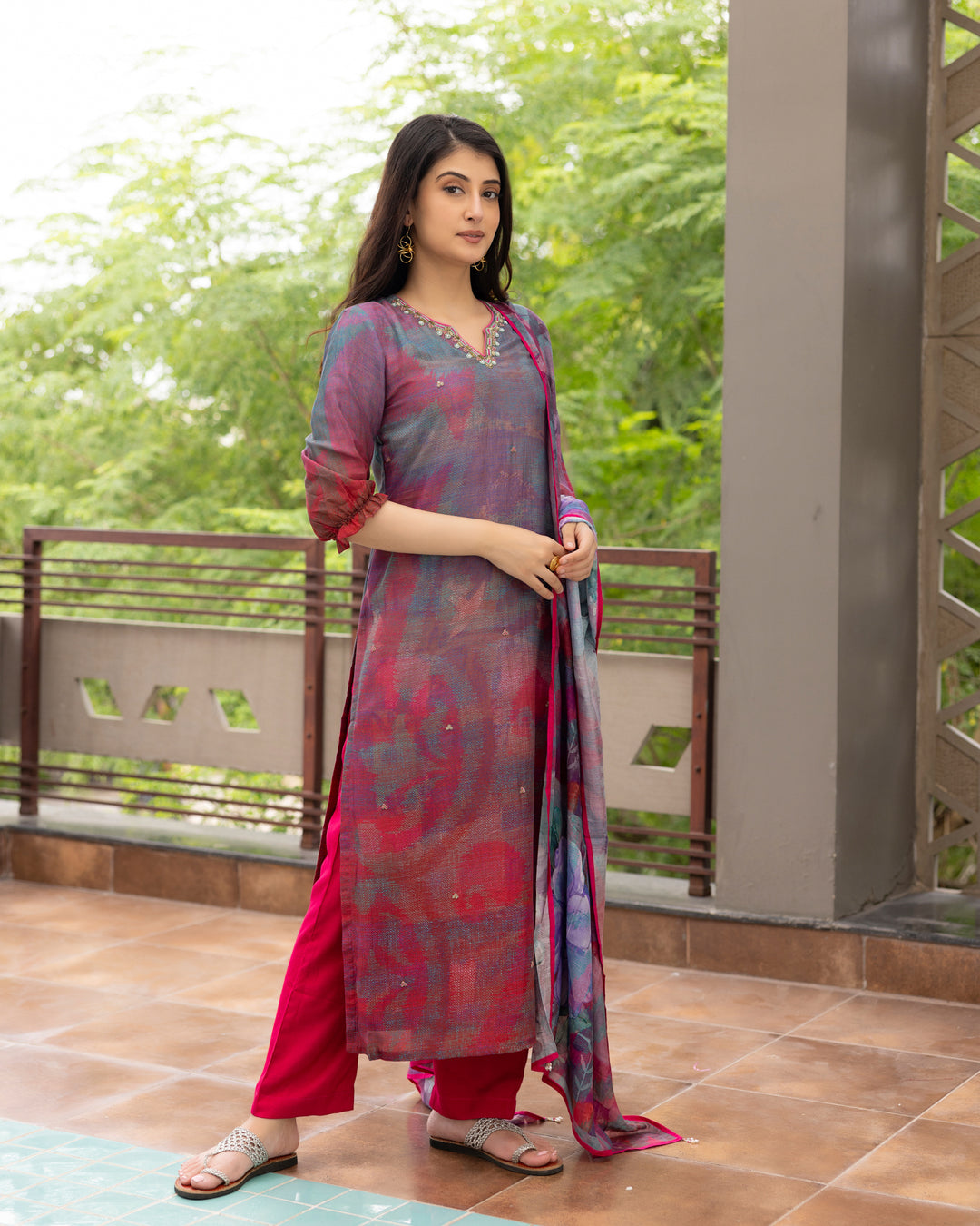 Floral Fusion Cotton Silk Suit Set