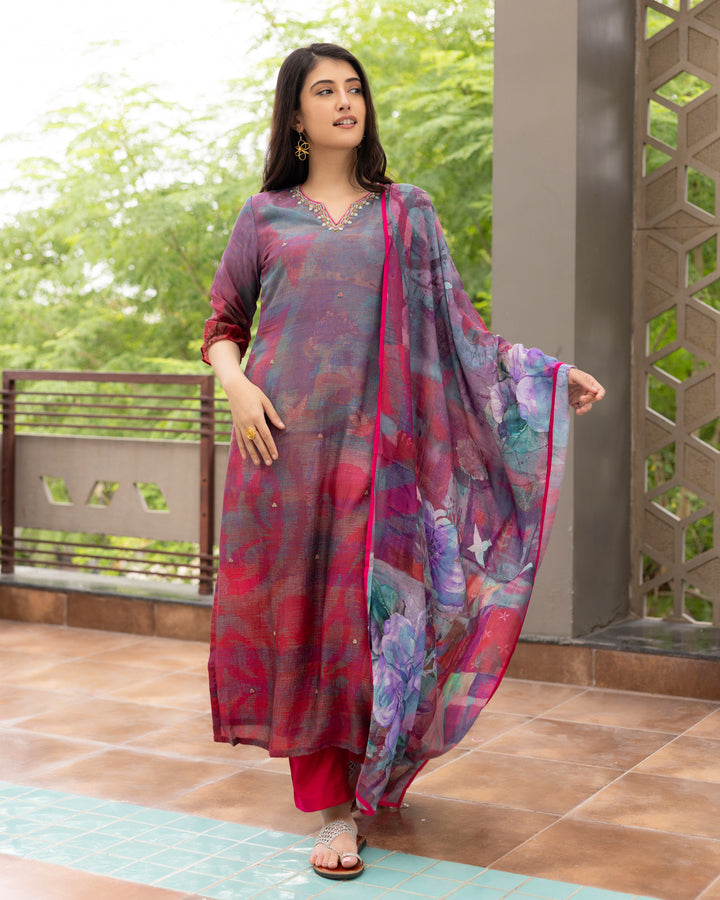 Floral Fusion Cotton Silk Suit Set