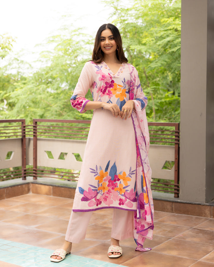 Soft Pink Floral Suit Set