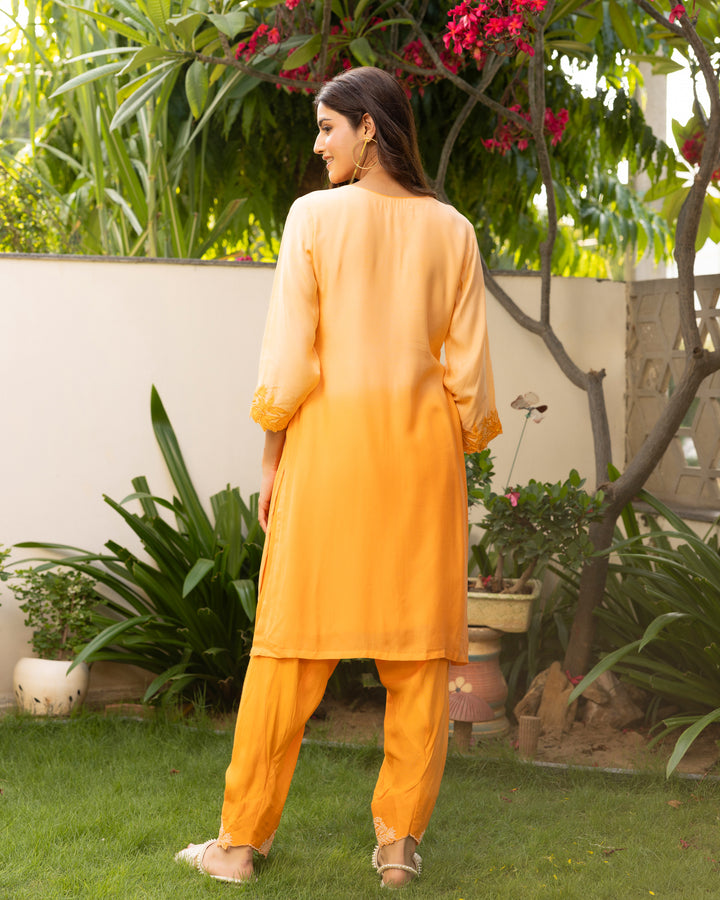 Radiant Orange Ombre Kurta Set