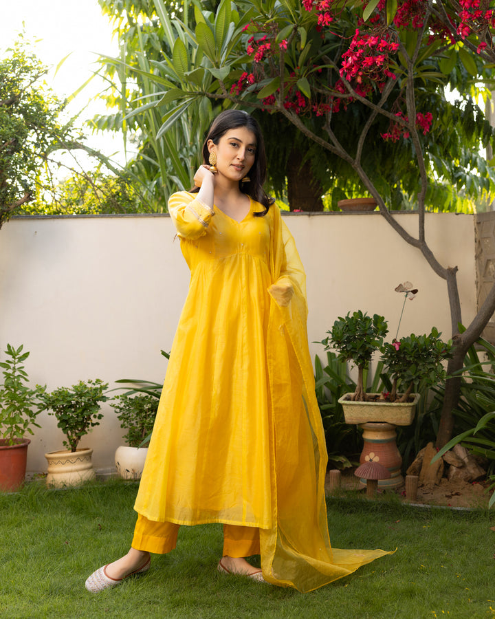 Sunflower Yellow Chanderi Suit Set